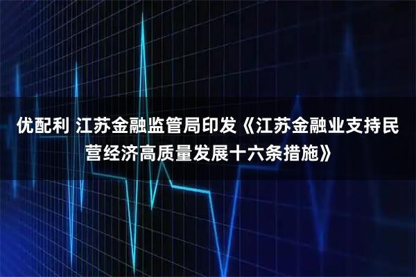 优配利 江苏金融监管局印发《江苏金融业支持民营经济高质量发展十六条措施》